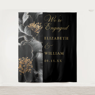 Zwart Goud Bloemen Engagement Party Foto Achtergro Wandkleed