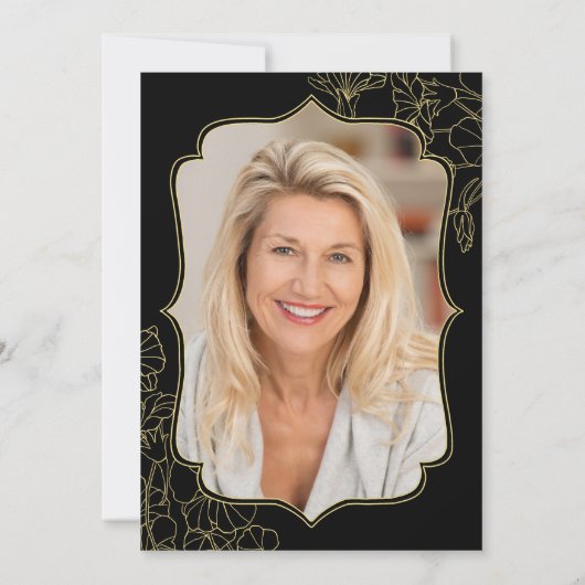 Zwart Goud Bloemen Foto 60e Verjaardagsfeest Kaart (Achterkant)