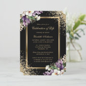 Zwart Goud Bloemen Fotoviering van het Leven Kaart (Staand voorkant)