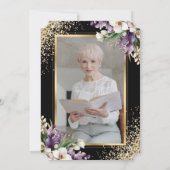 Zwart Goud Bloemen Fotoviering van het Leven Kaart (Achterkant)