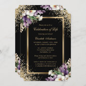 Zwart Goud Bloemen Fotoviering van het Leven Kaart (Voorkant / Achterkant)