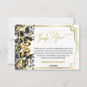 Zwart Goud Bloemen Geometrisch Monogram Terug Brui Bedankkaart (Voorkant)