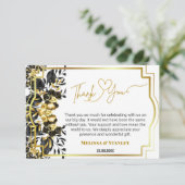 Zwart Goud Bloemen Geometrisch Monogram Terug Brui Bedankkaart (Staand voorkant)