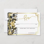 Zwart Goud Bloemen Geometrisch Monogram Terug Brui RSVP Kaartje (Voorkant)