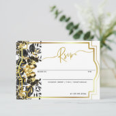 Zwart Goud Bloemen Geometrisch Monogram Terug Brui RSVP Kaartje (Staand voorkant)
