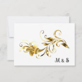 Zwart Goud Bloemen Geometrisch Monogram Terug Brui RSVP Kaartje (Achterkant)