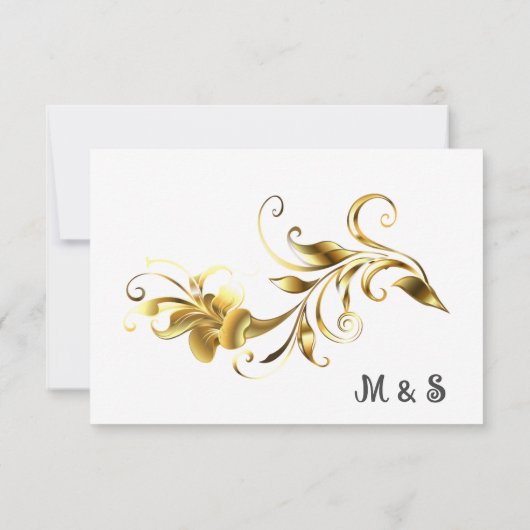 Zwart Goud Bloemen Geometrisch Monogram Terug Brui RSVP Kaartje (Achterkant)