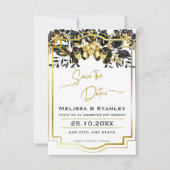 Zwart Goud Bloemen Geometrisch Monogram Terug Brui Save The Date (Voorkant)