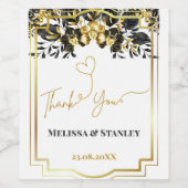 Zwart Goud Bloemen Geometrisch Monogram Terug Brui Wijn Etiket (Enkel label)