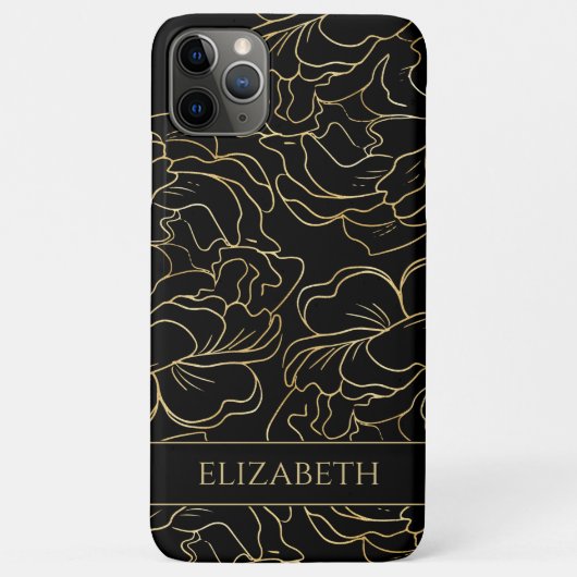Zwart Goud Bloemen Gepersonaliseerd Case-Mate iPhone Case (Achterkant)