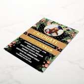 Zwart Goud Bloemen Graduation Party Foto Folie Uitnodiging (Gedraaid)