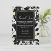 Zwart & Goud Bloemen Greige bruiloft Dank u Kaart (Staand voorkant)