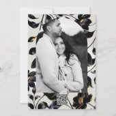 Zwart & Goud Bloemen Greige bruiloft Dank u Kaart (Achterkant)