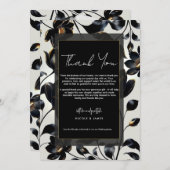 Zwart & Goud Bloemen Greige bruiloft Dank u Kaart (Voorkant / Achterkant)