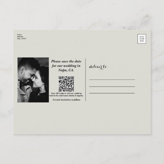 Zwart & Goud Bloemen Greige bruiloft Save the Date Aankondigingskaart (Achterkant)