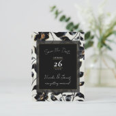 Zwart & Goud Bloemen Greige bruiloft Save the Date Aankondigingskaart (Staand voorkant)