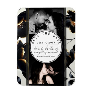 Zwart & Goud Bloemen Greige bruiloft Save the Date Magneet
