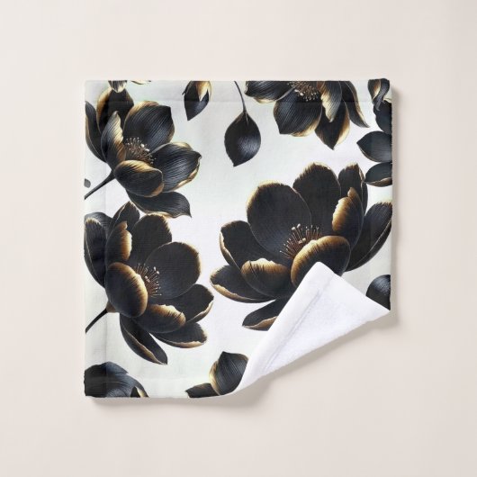 Zwart & Goud Bloemen Greige Elegant Dark Moody Bad Handdoek (Wasdoekje)