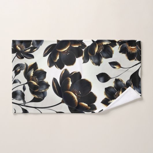 Zwart & Goud Bloemen Greige Elegant Dark Moody Bad Handdoek (Handdoek)