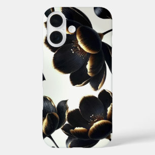 Zwart & Goud Bloemen Greige Elegant Dark Moody iPhone 16 Hoesje