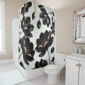 Zwart & Goud Bloemen Greige Elegant Dark Moody Douchegordijn (In situ)