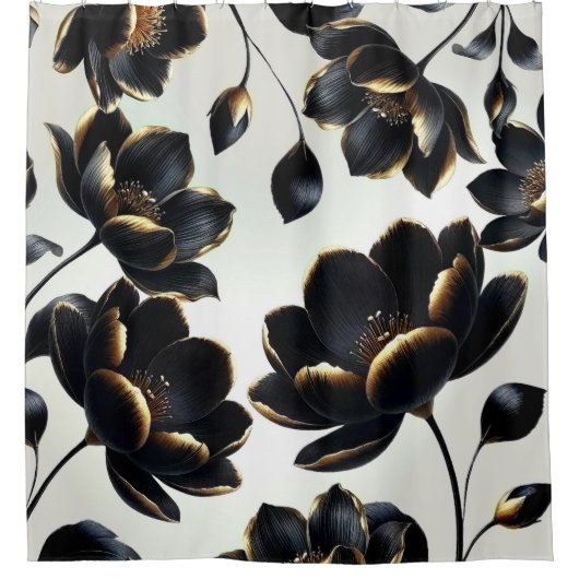 Zwart & Goud Bloemen Greige Elegant Dark Moody Douchegordijn (Voorkant)