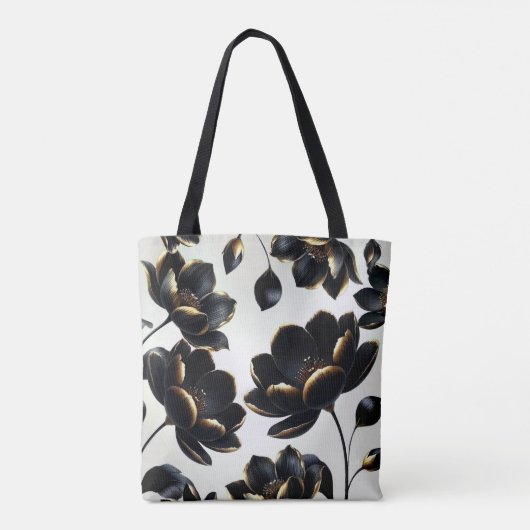 Zwart & Goud Bloemen Greige Elegant Dark Moody Tote Bag (Achterkant)