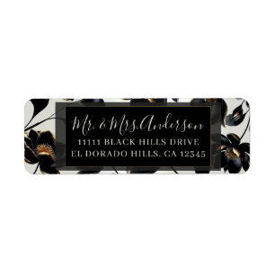 Zwart & Goud Bloemen Greige Elegante Huwelijk Etiket