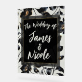 Zwart & Goud Bloemen Greige Huwelijk Welkom Acryl Bord (Hoek)