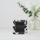 Zwart & Goud Bloemen Greige Trouwdetails Vierkante Visitekaartje (Staand voorkant)