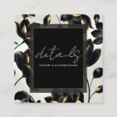 Zwart & Goud Bloemen Greige Trouwdetails Vierkante Visitekaartje (Voorkant)