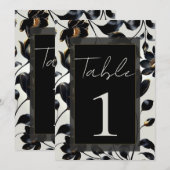 Zwart & Goud Bloemen Greige Trouwtafel Nummer Kaart (Voorkant / Achterkant)
