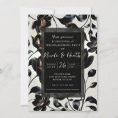 Zwart & Goud Bloemen Greige Verloving Kaart (Voorkant)