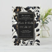 Zwart & Goud Bloemen Greige Verloving Kaart (Staand voorkant)