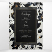 Zwart & Goud Bloemen Greige Wedding Drieluik Uitnodiging (Binnenkant midden)