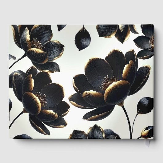 Zwart & Goud Bloemen Greige Wedding Gastenboek (Achterkant)