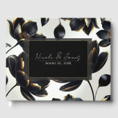 Zwart & Goud Bloemen Greige Wedding Gastenboek (Voorkant)