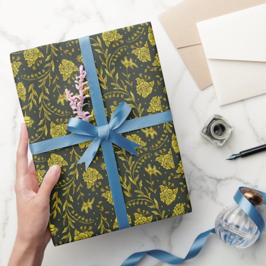 Zwart & Goud bloemen inpakpapier (Geschenken)