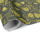 Zwart & Goud bloemen inpakpapier (Rol Hoek)