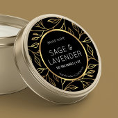 Zwart & Goud Bloemen Kaars Potje Rond Product Labe Ronde Sticker