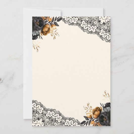 Zwart Goud Bloemen Kant Cream Moslim Bruiloft Kaart (Achterkant)