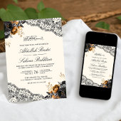 Zwart Goud Bloemen Kant Cream Moslim Bruiloft Kaart