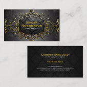 Zwart &  Goud Bloemen Kant Lijst Visitekaartje (Voorkant / Achterkant)