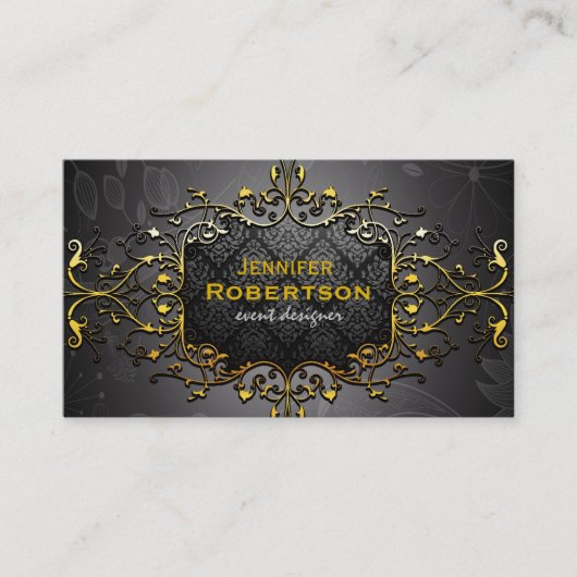 Zwart &  Goud Bloemen Kant Lijst Visitekaartje (Voorkant)