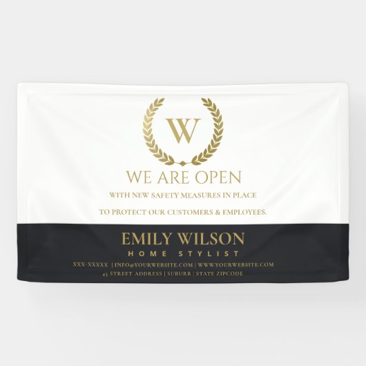 ZWART GOUD BLOEMEN LAUREL KRANS INITIAAL HEROPENIN SPANDOEK (Horizontaal)