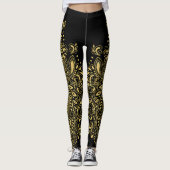 Zwart & Goud Bloemen Mandala Ornament Leggings (Voorkant)