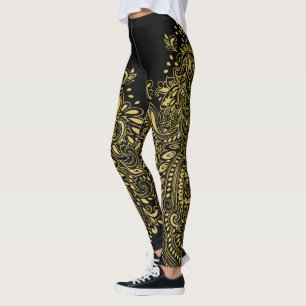 Zwart & Goud Bloemen Mandala Ornament Leggings