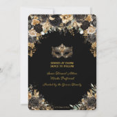 Zwart Goud Bloemen Masquerade Bal Quinceañera Kaart (Achterkant)