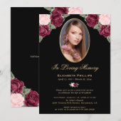 Zwart Goud Bloemen Memorial Service Uitvaart Foto Kaart (Voorkant / Achterkant)