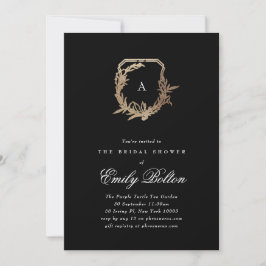 Zwart & Goud Bloemen Monogram Kam vrijgezellenfees Kaart